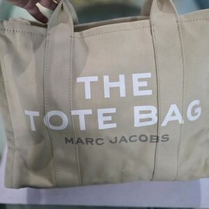 New Marc Jacobs Beige Canvas Tote Bag with White Logo